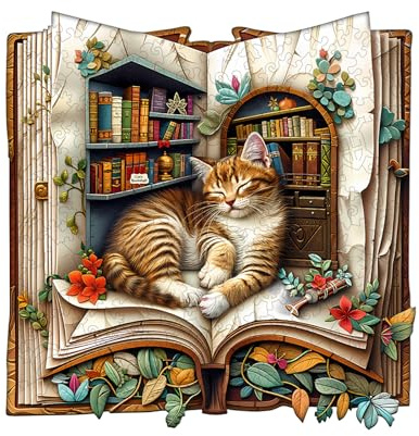 Jigfoxy Holzpuzzle für Erwachsene, Katze Holz Puzzle, einzigartiges Tierpuzzle aus Holz, Geschenk zu Weihnachten für Familie und Freunde, L-32 * 31.5cm-270Teile
