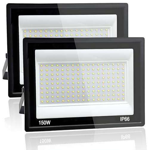Yuaiosn 2 Piezas 150W Focos LED Exterior, 15000LM Proyector LED Exterior, Resistente al Agua IP66 Foco Proyector LED, 6500K Blanco Frío Floodlight para Patio, Terraza, Garaje, Jardín