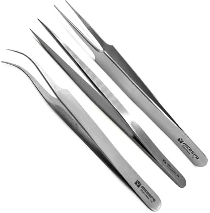 Medspo Pinzette di Precisione Set 3 Pezzi in Stainless Steel – Tweezers Professionali con Punta Fine Antiscivolo, Pinze Chirurgiche per Modellismo