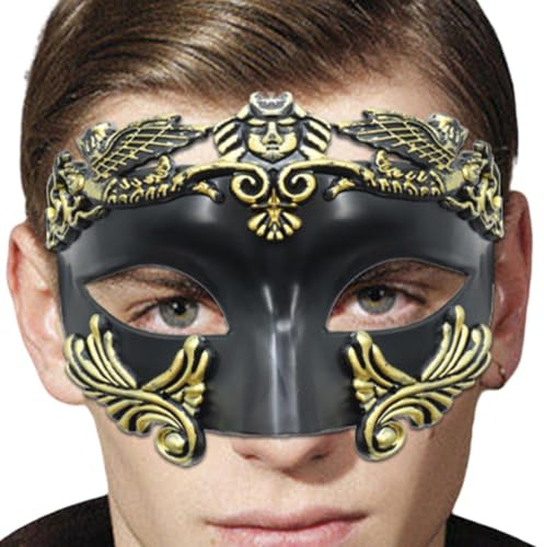 Lanmijia Schwarzes Maskenkostüm Antiker griechisch-römischer Gesichtsschirm | Mit Elastischen Schwarzen Bändern Halloween Antik-Stil-Maske für Jugendliche Erwachsene Bar Modenschau Kostümfest Männer
