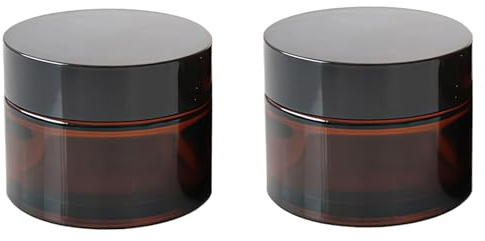 2PCS Amber Glass Empty Refillable Sample Bottle Cosmetic Face Cream Jar Pot Bottle Container Holder Case with Black Screw Cap Lid and Liners (50G/1.7oz)