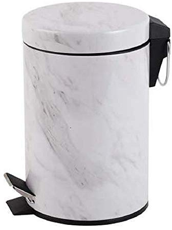 EEMKAY® New White Marble Effect Bin Strong Steel Pedal 3L Bathroom & Kitchen Metal Bin M-19 - White