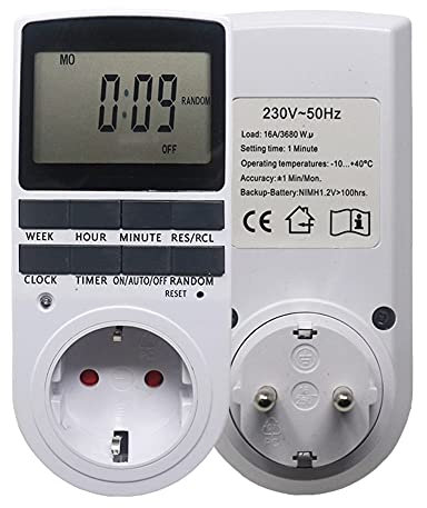 Mundopata Temporizador Digital Electrónico Enchufe UE Salida Temporizador Cocina 230 V 50 Hz 7 Días 12/24 Horas Programable Negro