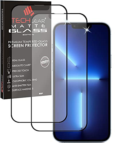 TECHGEAR [2 Pezzi] Vetro Antiriflesso Compatibile con iPhone 16e, iPhone 14, iPhone 13 Pellicola - Opaca 3D Pellicola in Vetro Temperato Copertura Completa [Durezza 9H] [Senza Bolle]
