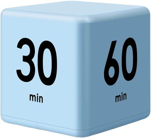 Feilifan Würfel-Timer, Küchen-Timer, Kinder-Timer, Übungs-Timer, Schwerkraft-Sensor, Flip-Timer für Zeitmanagement und Countdown-Einstellungen (15-20-30-60 Minuten, blau)