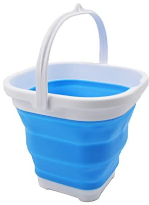 'SAMMART 2,6 l Super Mini Quadratischer Faltbarer Kunststoffeimer – Faltbare quadratische Wanne – Tragbarer Angelwassereimer – Platzsparender Outdoor-Wassertopf (Weiß/Marineblau)