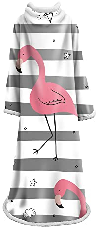 Hearda Oversized Kuscheldecke mit Ärmeln, Wearable Decke 3D Flamingo Gedruckt Flauschige Warm Plüsch TV-Decke, Übergroße Fleecedecke für Erwachsene Damen Herren (Grauer Stern,127x178cm)