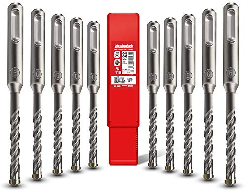 SCHWABENBACH® SDS Plus borrset 10 delar 6 mm x 110 – betongborr – exakt och snabb borrning i betong – stenborr – premiumkvalitet med hårdmetallspets – ingen krok i armeringsjärn 6 x 110 mm