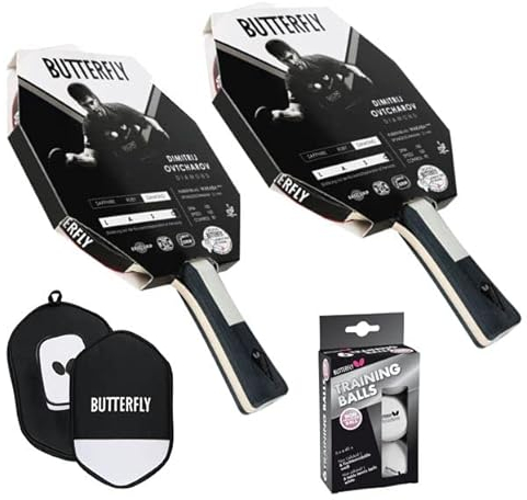 Butterfly Dimitrij Ovtcharov Diamond 2X Tischtennisschläger + 1x Tasche Cell Case II + 6X Tischtennisbälle | Tischtennisschlägerset | Profi Set
