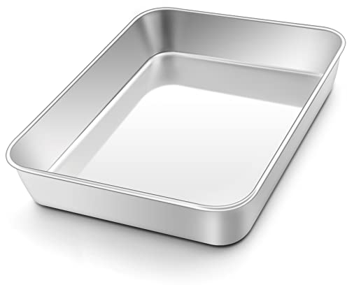 Onader Teglia da forno, 26,5 x 20,5 x 5 cm, in acciaio inox, rettangolare, piccola teglia da forno, per lasagne Brownie, sana, facile da pulire e lavabile in lavastoviglie