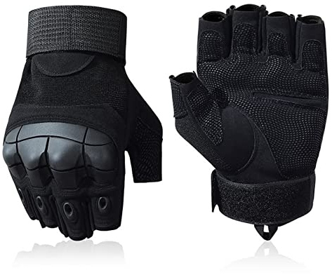 SUJAYU Tactical Fingerless Gloves for Men - Airsoft, Survival, Combat, Driving & Motorcycle Gloves (Black, Large)