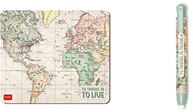 Legami - Tappetino per Mouse, Mousepad, 21x18 cm, Tema Travel, Compatibile con Mouse Ottici, Wireless e Laser & Oops! - Gomma a Forma di Penna, Travel