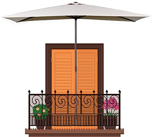 Sonnenschirm Balkon Rechteckig Halbschirm Wasserdicht 2.5M Breite Mit Stahl Mast Höhenverstellbar, Base Enthalten (Color : Weiß)