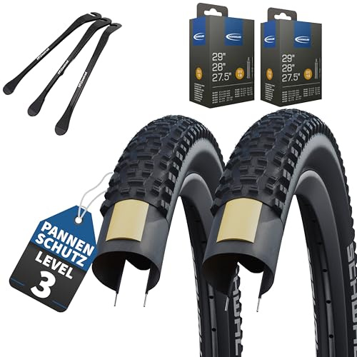 2er Set Schwalbe Fahrradreifen Rapid Rob 29 Zoll (57-622) AV DV SV Schlauch + 3 Metall Reifenheber (29x2,25 Zoll (57-622), DV-Ventil Schläuche)