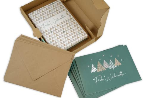 Weihnachtskarten mit Briefumschlägen aus Kraftpapier (20er Set) - Premium Weihnachtsgrusskarten privat und geschäftlich, Klappkarten für Weihnachtsgrüße für Familie und Freunde - edel und modern