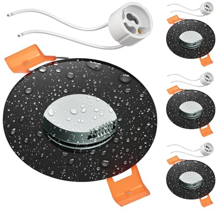 ledscom.de 4 Stück Bad-Deckeneinbaurahmen ERID, Feuchtraum, Badezimmer, IP44, rund, schwarz matt (GU10/MR16/GU5,3/50mm) inkl. GU10 Fassung