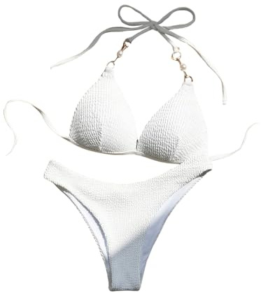 GORGLITTER Bikini Damen Set Mit Bügel Neckholder Bikini Push Up Bikini Mit Ketten Sexy Zweiteiliger Badeanzug Bademode