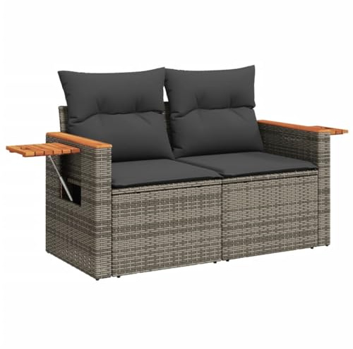 vidaXL Gartensofa 2-Sitzer mit Kissen Grau Poly Rattan