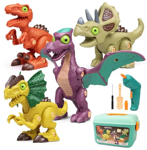 Sadodo Take Apart Dinosaur Toys for Boys Girls,with Portable Case,4 Large Size Dinosaurs,Take Apart STEM Toys with Electric Drill, Party Halloween Birthday Gifts,for Age 3 4 5 6 7 8 Year Old