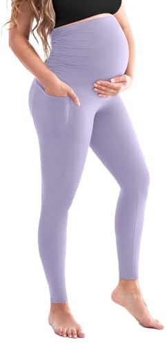 SINOPHANT Mammaleggings för kvinnor, hög midja, mammabyxor med fickor, ogenomskinliga graviditetsleggings, mjuka elastiska mammamode, hem, yoga, 1 förpackning syrenfärger, XXL