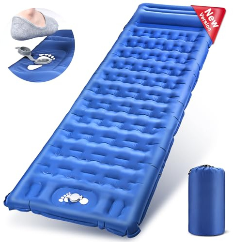 Wholede Matelas Autogonflant 1 Personne, Matelas de Camping Ultraléger, Tapis de Sol Camping avec Pompe à Pied, Portable Résistant à l'eau Matelas Gonflable pour Trekking Randonnée Bivouac Voyage-Bleu