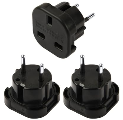 Powice 3 Stück 250V 10A Reiseadapter UK auf EU, UK-Stecker EU-Adapter, Schwarz – Netzadapter für Großbritannien, Irland, Malta, Zypern auf Europa,Kompakter UK-EU Stromadapter für Reisen