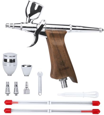 Bucasso Kit aerografo, pistola a spruzzo con aghi da 0,3/0,5/0,8mm e set di ugelli, tazza di fluido sostituibile da 3/7/11cc per la pittura di modelli di unghie per il trucco del tatuagg (W001-W)