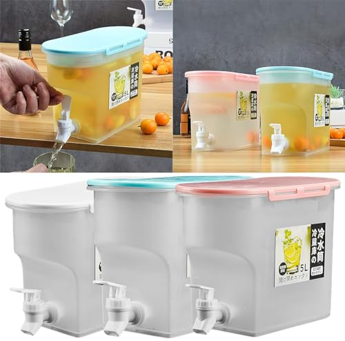 Getränkespender mit Zapfhahn, Kühlschrank Wasserspender mit Wasserhahn, Große Kapazität Getränkespender Kunststoff Nachfüllbarer Eiswassereimer mit Deckel für Kalte Getränke, Juice Box (2PC)