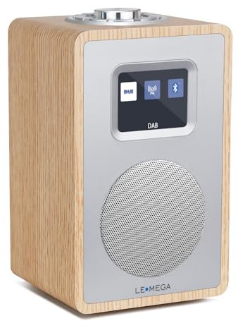 LEMEGA CR4+ Radio Digitale DAB/DAB+，Radio Altoparlante Bluetooth Portatile, Radio DAB Portatile, Radio FM da Cucina e da Letto, Mobiletto in Legno, Alimentazione a Rete e Batterie - Quercia bianca