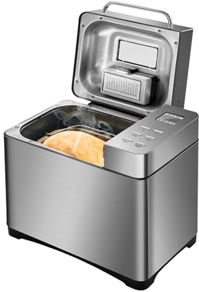 HOARLICN Macchina per il pane in acciaio inox, 19 programmi, dispenser per noci antiaderente, macchina per il pane automatica con timer, per cucine, roulotte, campeggio