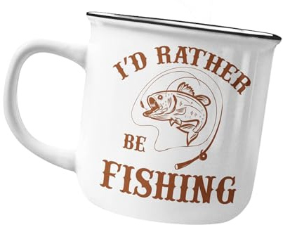 Millhouse Prints I'd Rather Be Fishing, Funny Enamel Tin Mug, Great for Camping/Fishing Trips