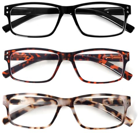 MMOWW Pack 3 Gafas De Lectura Lectores Ultraligeros Portátiles Hombres Mujeres Bisagras de Resorte +1.5