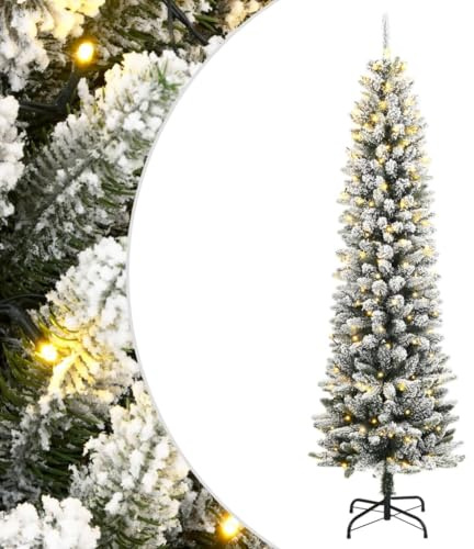 vidaXL Sapin de Noël Artificiel 300 LED et Neige floquée 180 cm, Arbre de Noël, Sapin de Noël réaliste, Ornement de Noël, Faux Sapin de Noël