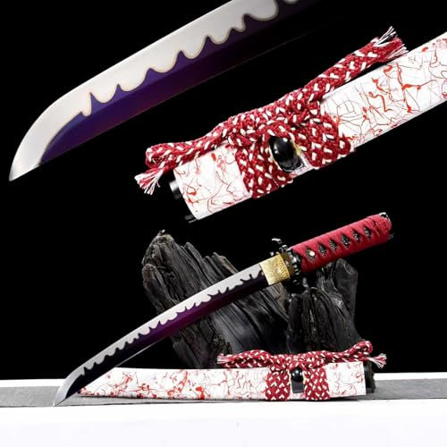 55cm Damen-Wakizashi,Klinge aus Manganstahl mit Gebackenes lila Handwerk,Scheide aus massivem Holz mit Lack,echtes Samurai schwert für Rollenspiele,Maskerade,Selbstverteidigung,Heimdekoration,Iaido