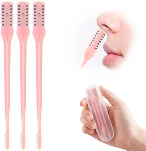 3pcs Nose Hair Trimmer, 360° Rotating Nasal Hair Cutter Clipper, 2 in 1 Double Sided Nose Hair Cleaner Portable Manual Nostril Hair Removal Tool for Men Women (Pink)