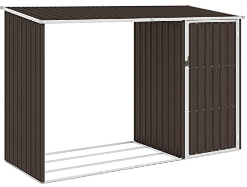Xichuzi Garten Brennholzlager, Kaminholzregal Aussen, Holzstapelhilfe, Carport, Sichtschutz Garten, Kaminholzregale, Braun 245x98x159 cm Verzinkter Stahl