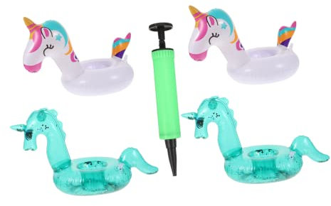 BESTonZON 4pezzi Portabicchieri Gonfiabili Colorati Per Eventi Acquatici Con Pompetta Inclusa Sottobicchieri Galleggianti Per Feste Piscina e Spiaggia