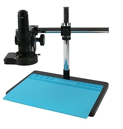 Microscope Observation Microscope Arms Industry HDMI Video Microscope Camera Adjustable Boom Table Working Stand Holder + 180x Zoom C-Mount Lens +144 LED Ring Light(B)