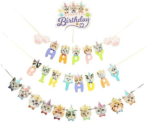 PHENOFICE 1satz Katzengeburtstag Dekoration Kreative Katzenmottoparty Deko Mit Banner Cake Topper Und Party Accessoires Für Unvergessliche Feiern Mit Katzenliebhabern