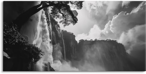 Paul Sinus 120x60cm Wandbild auf Leinwand Mächtiger Wasserfall Schwarz-Weiß Atemberaubende Naturkunst für Ihre Räume
