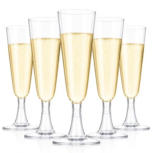 NIEVAN 10 x Premium Plastic Champagne Flutes 100ml - Elegant Reusable Prosecco Flutes, Shatterproof Plastic Wine & Cocktail Glasses for Christmas, New Year’s, Weddings, Birthdays & Parties