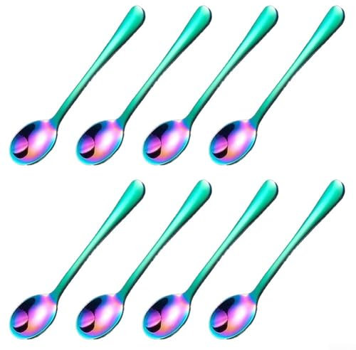 Lot de 8 cuillères en acier inoxydable de 7,5 cm pour assaisonnement, café, dessert, crème glacée, petites cuillères pour pots à épices et récipients (colorés)