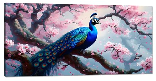 Pintar por Numeros Pavo real Pintar por Numeros Adultos Flores cerezo Paint by Numbers Niños 70x140cm Kit de Pintura al Óleo de Lienzo DIY Manualidades Adultos para Decoracion Hogar Sin Marco Q-204