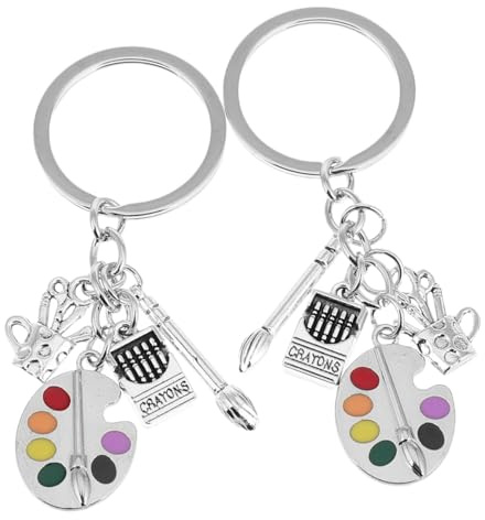 TEMPNAP Artist Paint Palette and Brush Keychains 2pcs, Enamel Metal Art Accessories for Painters and Art Lovers, Miniature Palette and Paintbrush Charms for Creative Keyrings