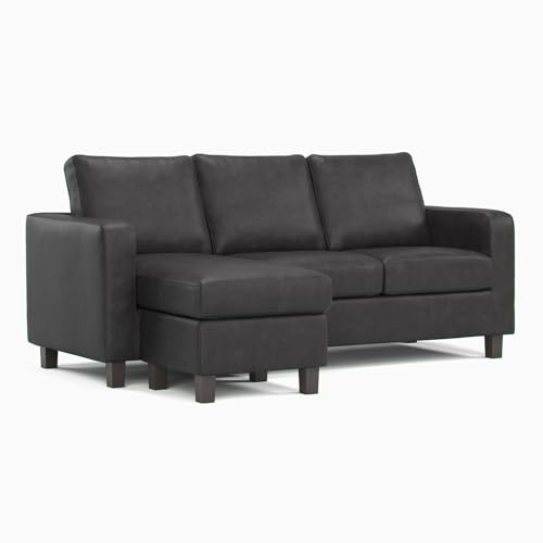 Furnishings For Less UK York Black Faux Leather Corner Sofa 3 Seater Reversible Chaise L Shaped Square Arms (Reversible 3 Seater Corner Sofa)