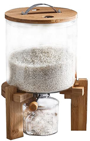 Récipient de stockage de riz, distributeur de riz hermétique pour la maison et la cuisine, boîte de rangement alimentaire pour haricots et céréales avec couvercle en bois et support