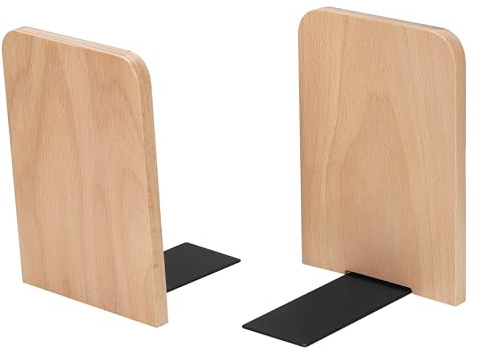 JIANTA Fermalibri in Legno di Faggio per Scaffali, Fermalibri Antiscivolo a Forma di L per Carichi Pesanti, Fermalibri, Supporto per Libreria per Casa, Ufficio, Biblioteca (2)
