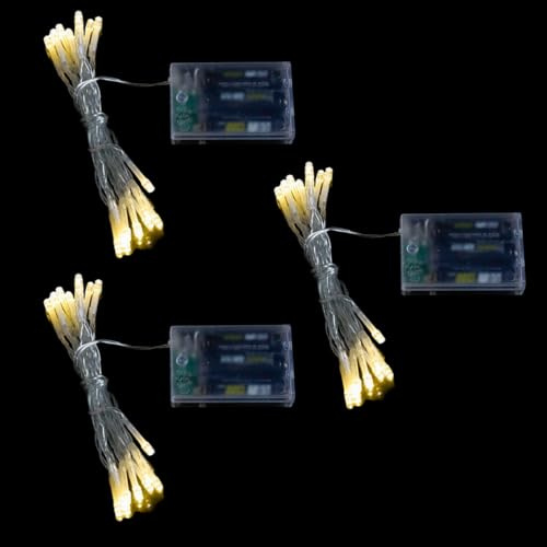 WUSJCOF 3 Stück 1.5M 10 Micro LEDs LED Lichterkette Silberdraht Batteriebetrieben Wasserdichte Lichter für Party, Garten, Weihnachten, Hochzeit, Zimmer, Halloween Deko (Warmweiß)