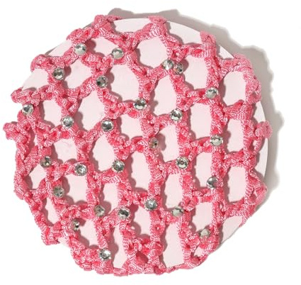 Blausky 3 Stück Strass Haarnetze,Dutt Netz Glitzer Hair Net Bun Net mit StrasssteinenTurnier Haarschmuck für Gymnastik Rhythmische Sportgymnastik Ballett Reiten Eiskunstlauf Tanz,Hellrosa