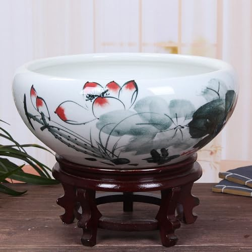 Plantes D'Intérieur, Bol De Nénuphar Vivant, Récipient Hydroponique, Pots De Plantes Succulentes En Céramique, Pot De Fleurs, Pot De Jardin Chinois Avec Base, Plantes D'Intérieur, B-32 * 14, D, 24 *